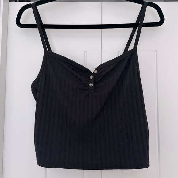 TOPSHOP Black Ribbed Spaghetti Strap Crop Top - Picture 1 of 6